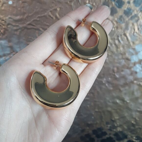 Zara Chunky Goldtone Hoop Earrings - Picture 8 of 16